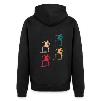 Bunte Hindernislauf Action Geschenk - Unisex Premium Bio Zip Hoodie - Schwarz - Hinten - Nico (187cm)