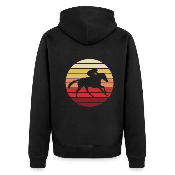 Course au coucher du soleil - Cheval et jockey - Veste à capuche bio Premium Unisexe - noir - Dos - Nico (187cm)