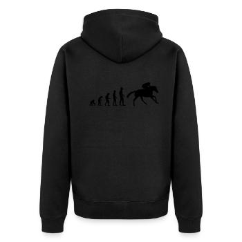 Evolution zum Pferderenner - Unisex Premium Bio Zip Hoodie - Schwarz - Hinten - Nico (187cm)