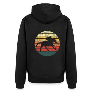 Course au coucher du soleil - Cheval et jockey - Veste à capuche bio Premium Unisexe - noir - Dos - Nico (187cm)