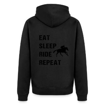 Reiterleben - Jeden Tag im Sattel - Unisex Premium Bio Zip Hoodie - Schwarz - Hinten - Nico (187cm)