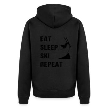 Ski Freestyle – Eat, Sleep, Repeat - Unisex Premium Bio Zip Hoodie - Schwarz - Hinten - Nico (187cm)