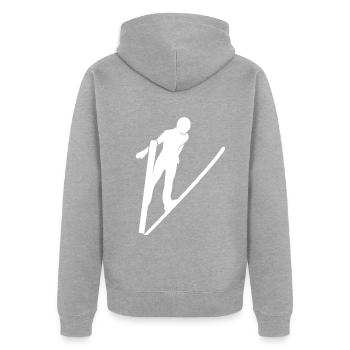 Geschenk für Skisprung-Fans - Unisex Premium Bio Zip Hoodie - Grau meliert - Hinten - Nico (187cm)