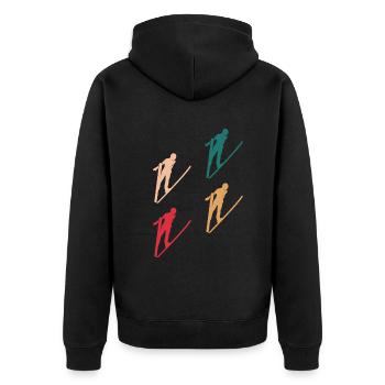 Farbenfrohe Springer - Unisex Premium Bio Zip Hoodie - Schwarz - Hinten - Nico (187cm)