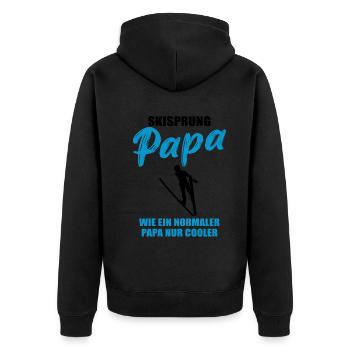 Skisprung Papa: Coolness pur - Unisex Premium Bio Zip Hoodie - Schwarz - Hinten - Nico (187cm)