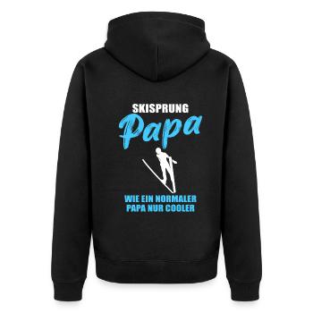 Skisprung Papa: Coolness pur - Unisex Premium Bio Zip Hoodie - Schwarz - Hinten - Nico (187cm)