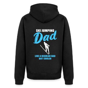 Skisprung Papa: Coolness pur - Unisex Premium Bio Zip Hoodie - Schwarz - Hinten - Nico (187cm)
