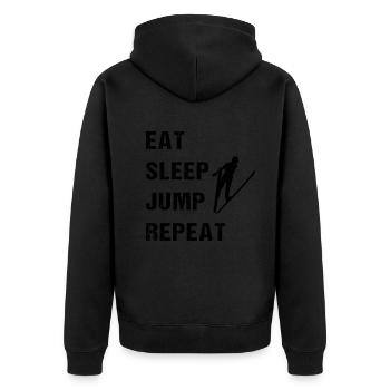 Sprungkraft: Täglich Perfekt - Unisex Premium Bio Zip Hoodie - Schwarz - Hinten - Nico (187cm)