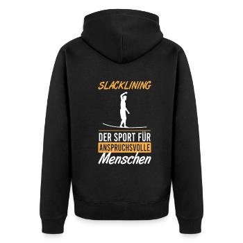 Slackline Meisterklasse - Geschenk - Unisex Premium Bio Zip Hoodie - Schwarz - Hinten - Nico (187cm)