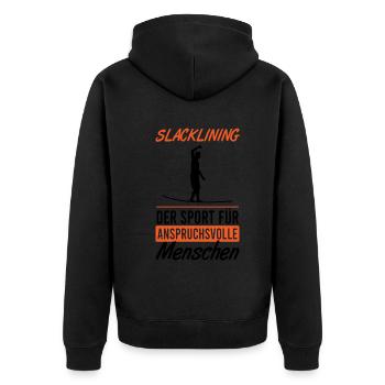Slackline Meisterklasse - Geschenk - Unisex Premium Bio Zip Hoodie - Schwarz - Hinten - Nico (187cm)