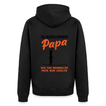 Slackline-Papa – Cooler geht’s nicht - Unisex Premium Bio Zip Hoodie - Schwarz - Hinten - Nico (187cm)