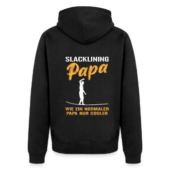 Slackline-Papa – Cooler gehts nicht - Unisex Premium Bio Zip Hoodie - Schwarz - Hinten - Nico (187cm)