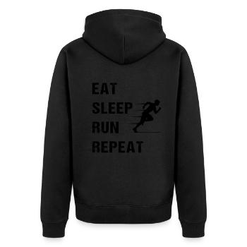 Laufsport Lebensstil Motto - Unisex Premium Bio Zip Hoodie - Schwarz - Hinten - Nico (187cm)