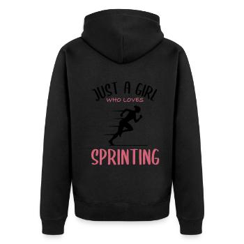 Sprintliebe – Für schnelle Mädchen - Unisex Premium Bio Zip Hoodie - Schwarz - Hinten - Nico (187cm)