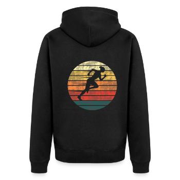 Sonnenlauf - Eleganz in Bewegung - Unisex Premium Bio Zip Hoodie - Schwarz - Hinten - Nico (187cm)