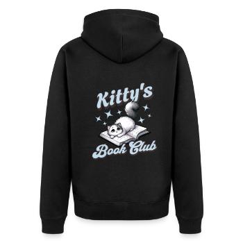 Kitty's Book Club - Paws & Pages Unite - Unisex Premium Organic Zip Hoodie - black - Back - Nico (187cm)