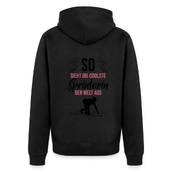 Die coolste Sprinterin der Welt - Unisex Premium Bio Zip Hoodie - Schwarz - Hinten - Nico (187cm)