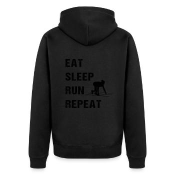 Runners Life – Immer im Lauf - Unisex Premium Bio Zip Hoodie - Schwarz - Hinten - Nico (187cm)