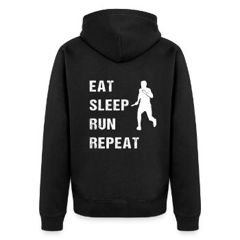 Eat Sleep Run Repeat Läufermotto - Unisex Premium Bio Zip Hoodie - Schwarz - Hinten - Nico (187cm)