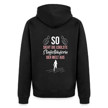 Weltbeste Läuferin - Cool & Unschlagbar - Unisex Premium Bio Zip Hoodie - Schwarz - Hinten - Nico (187cm)