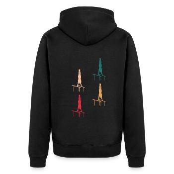 Farbenfroher Geräteturner Eleganz - Unisex Premium Bio Zip Hoodie - Schwarz - Hinten - Nico (187cm)