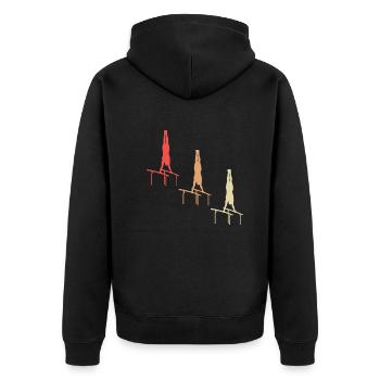 Farbenfroher Geräteturner Eleganz - Unisex Premium Bio Zip Hoodie - Schwarz - Hinten - Nico (187cm)
