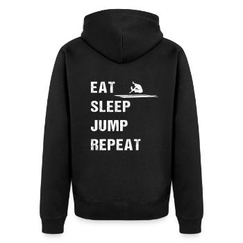 Eat Sleep Jump – Athlete's Motto - Unisex Premium Organic Zip Hoodie - black - Back - Nico (187cm)