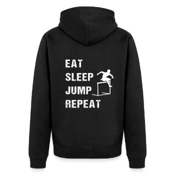 Manger, dormir, sauter, répéter, sport, passion - Veste à capuche bio Premium Unisexe - noir - Dos - Nico (187cm)