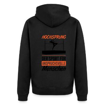 Hochsprung für Anspruchsvolle Athleten - Unisex Premium Bio Zip Hoodie - Schwarz - Hinten - Nico (187cm)
