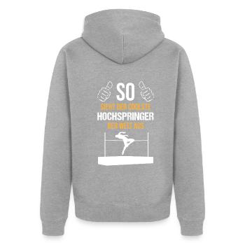 Coolster Hochspringer Weltklasse Sportler - Unisex Premium Bio Zip Hoodie - Grau meliert - Hinten - Nico (187cm)