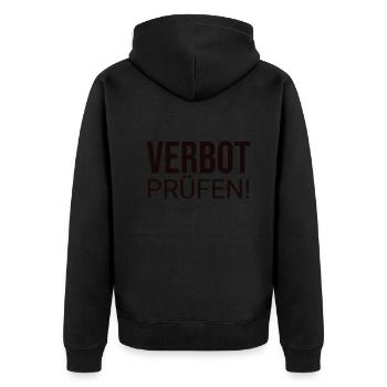 Verbot Prüfen - Unisex Premium Bio Zip Hoodie - Schwarz - Hinten - Nico (187cm)