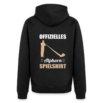 Geschenk - Offizielles Alphorn Spielshirt - Unisex Premium Bio Zip Hoodie - Schwarz - Hinten - Nico (187cm)