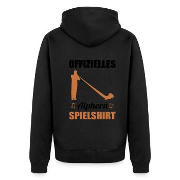 Geschenk - Offizielles Alphorn Spielshirt - Unisex Premium Bio Zip Hoodie - Schwarz - Hinten - Nico (187cm)