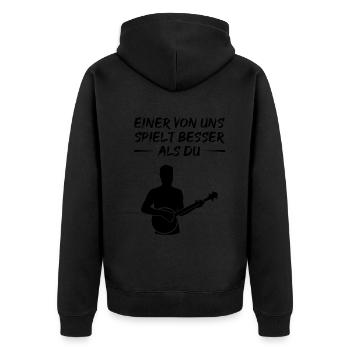 Banjo-Herausforderung - Besser als du Geschenk - Unisex Premium Bio Zip Hoodie - Schwarz - Hinten - Nico (187cm)