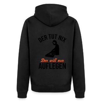DJ Humor Spruch Auflegen Musik Geschenk - Unisex Premium Bio Zip Hoodie - Schwarz - Hinten - Nico (187cm)