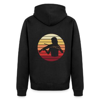 Geigerin Sonnenuntergang Silhouette Liebe - Unisex Premium Bio Zip Hoodie - Schwarz - Hinten - Nico (187cm)