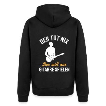 Quiet Guitar Player Gift Shirt - Unisex Premium Organic Zip Hoodie - black - Back - Nico (187cm)