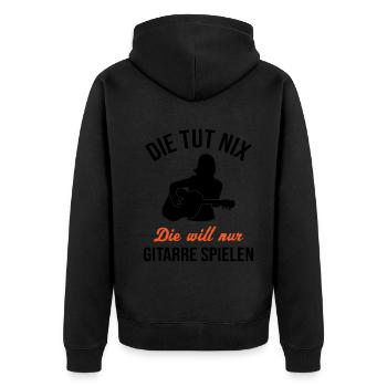 Sorglose Gitarristin - Musikgeschenk - Unisex Premium Bio Zip Hoodie - Schwarz - Hinten - Nico (187cm)