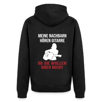 Nachbar-Musikgenuss Gitarristin Geschenk - Unisex Premium Bio Zip Hoodie - Schwarz - Hinten - Nico (187cm)