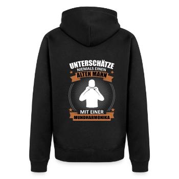 Old Man Harmonica Wisdom - Unisex Premium Organic Zip Hoodie - black - Back - Nico (187cm)