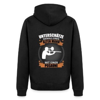 Alter Posaunist Weisheit Geschenk - Unisex Premium Bio Zip Hoodie - Schwarz - Hinten - Nico (187cm)
