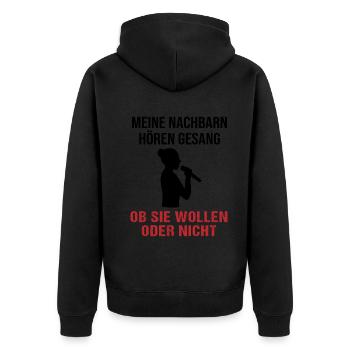 Singing Neighbors Will Question - Gift - Unisex Premium Organic Zip Hoodie - black - Back - Nico (187cm)