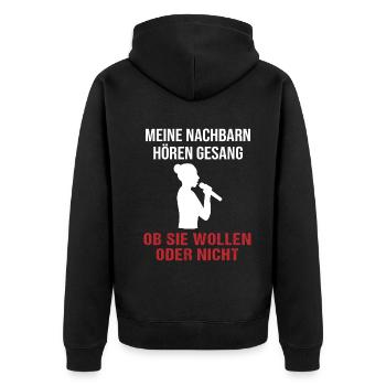Singing Neighbors Will Question - Gift - Unisex Premium Organic Zip Hoodie - black - Back - Nico (187cm)