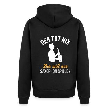Harmless Saxophonist Joy of Playing Gift - Unisex Premium Organic Zip Hoodie - black - Back - Nico (187cm)