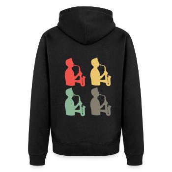 Farbenfrohe Saxophonisten Band - Geschenk - Unisex Premium Bio Zip Hoodie - Schwarz - Hinten - Nico (187cm)