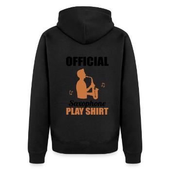 Saxophon-Spielshirt – Dein Musik-Outfit - Unisex Premium Bio Zip Hoodie - Schwarz - Hinten - Nico (187cm)