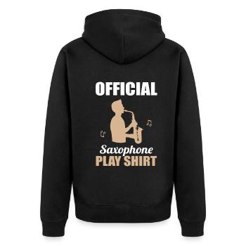 Saxophon-Spielshirt – Dein Musik-Outfit - Unisex Premium Bio Zip Hoodie - Schwarz - Hinten - Nico (187cm)