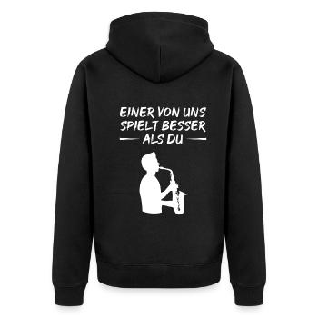 Saxophone Art – Better Than You Motif - Unisex Premium Organic Zip Hoodie - black - Back - Nico (187cm)