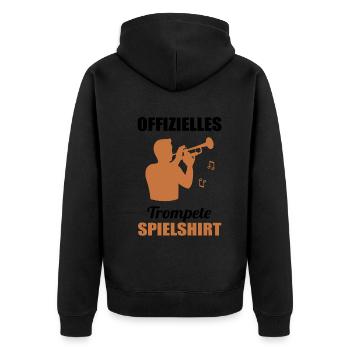 Trompete Spielshirt – Dein Musiker-Dress - Unisex Premium Bio Zip Hoodie - Schwarz - Hinten - Nico (187cm)