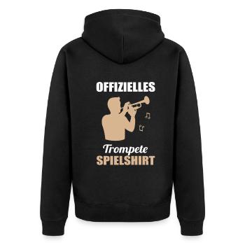 Trompete Spielshirt – Dein Musiker-Dress - Unisex Premium Bio Zip Hoodie - Schwarz - Hinten - Nico (187cm)